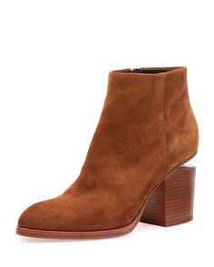 Gabi Suede Tilt-Heel Bootie, Dark Truffle Alexander Wang Boots, Stacked Heel Ankle Boots, Suede High Heel Boots, Nyc Closet, Short Suede Boots, Evening Style, Boots For Short Women, Side Zip Boots, Booties Ankle Boots