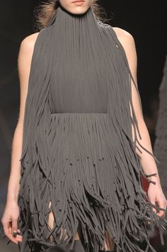 Taupe grey fringe dress; runway fashion details // Gareth Pugh Fall 2012 Post Futurism, Fringe Runway, Yara Greyjoy, Sea Of Love, Dress Runway, Soft Dramatic, Fringe Fashion, Taupe Grey