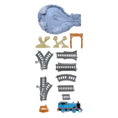 a toy train set with tracks and accessories