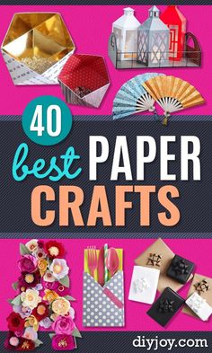 the cover of 40 best paper crafts, with images of flowers and other items on it