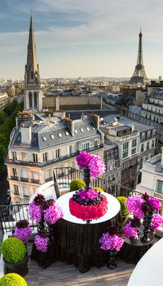 an image of a cake with pink flowers on it and the eiffel tower in the background