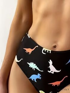 Lasaky - Womens Black Dinosaurs Print Scoop Neck Bikini Set: Stretchy High Waist Swimsuit with Spaghetti Straps - Beach Pool Bathing Apparel High Waist Swimsuit, Swimming Costume, Swimsuits High Waisted, Beach Pool, Swim Suit, Dinosaur Print, Dinosaurs, Collar Style, Spaghetti Strap