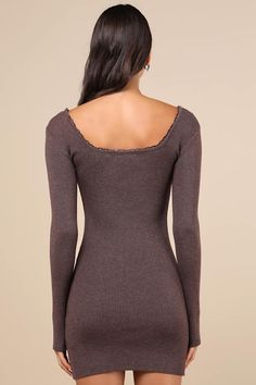 There's no cuter way to get dressed this fall season than with a chic pair of knee-high boots and the Daisy Street Sweetest Joy Heather Brown Long Sleeve Sweater Mini Dress! Stretchy ribbed knit, with an ultra subtle heathered effect throughout, shapes this darling dress that features a lace-trimmed square neck (and back) and long sleeves. The bodycon silhouette features a dainty white bow detail at the front and finishes at a flirty mini hem. Fit: This garment fits true to size. Length: Mid-thigh. Size medium measures 31.50" from shoulder to hem. Bust: Great for any cup size. Waist: Fitted - stretchy fabric allows custom fit. Hip: Fitted - stretchy fabric allows room for hips. Undergarments: May be worn with a strapless bra, adhesive bra, petals, or no bra. Fabric: Fabric is very stretchy Sweater Mini Dress, Heather Brown, Brown Long Sleeve, Adhesive Bra, Darling Dress, Mini Sweater Dress, White Bow, Strapless Bra, Cup Size