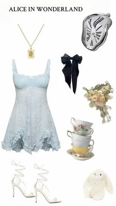 a white dress and accessories for alice in wonderland