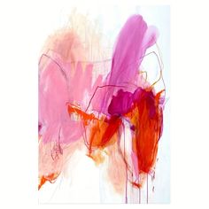 an abstract painting with pink and orange colors