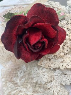 Deep red velvet rose ....so delicate and beautiful ...just perfect for adding to a hat, handbag, wearing in your hair, in a vase or tied to a basket with big satin ribbon. part of the Miss Rose Sister Violet range of velvet flowers loved across the world for their charm and perfection to detail. Even better in real life .  rose is 4 inches (12 cm) Rose Sister, Rosé Sister, Velvet Rose, Vintage Millinery, Velvet Flowers, Rose Rouge, Rose Vintage, Wrist Corsage, Red Rose