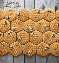 bees on honeycombs arranged in the shape of hexagons