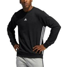 New With Tag Size: M Color: Black And White Length: 27.5" Pit To Pit: 21" Crewneck 3 Lines On The Sides, And Logo In Front Inner Fabric Fleece Mens Cotton Sweaters, Athletic Sweater, Adidas Crewneck, Adidas Pullover, Striped Sweatshirts, Mens Hooded, Mens Essentials, Mens Fleece, Crew Sweatshirts