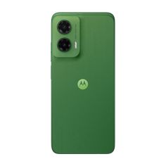 the back of a green motorola phone with two cameras on it's front and side