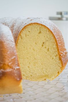 a loaf of pound cake sitting on top of a glass plate