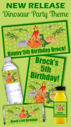 dinosaur birthday party theme with water bottle labels