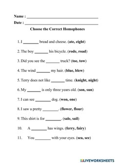 worksheet for reading the correct words in english