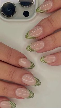 Light Green French Nails, Sage Green Nails Aesthetic, Nails 2024 Almond, Light Green Almond Nails, Light Green Nail Ideas, Light Green French Tip Nails, Light Green Nails Designs, Abstract French Tip Nails, Spring French Nails