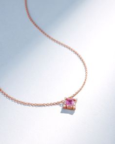 Suzanne Kalan Princess Midi Pink Sapphire Pendant in 18k rose gold Elegant Pink Jewelry With Baguette Diamonds, Pink Baguette Diamond Wedding Jewelry, Elegant Pink Baguette Diamond Jewelry, Elegant Pink Radiant Cut Jewelry, Pink Baguette Diamond Fine Jewelry, Fine Jewelry Pink Baguette Diamonds, Elegant Pink Baguette Cut Jewelry, Elegant Pink Sapphire Jewelry Baguette Cut, Elegant Pink Square Cut Jewelry