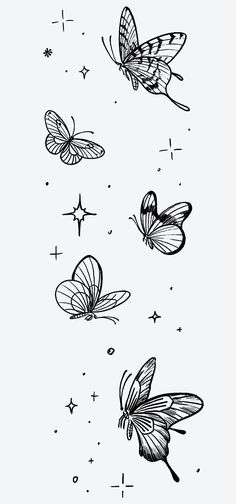 three butterflies flying in the sky with stars