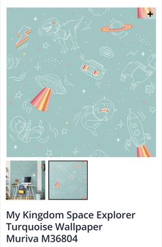 an advertisement for a wallpaper company with space related images and text on the side