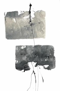 an abstract painting with black and white paint on it's walls, including two different lines