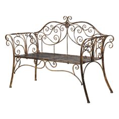 a wrought iron bench sitting on top of a white background