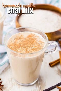 homemade vanilla chai mix in a glass mug