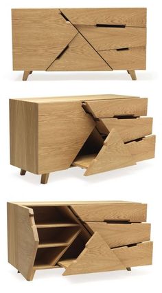 two pieces of furniture that are made out of wood