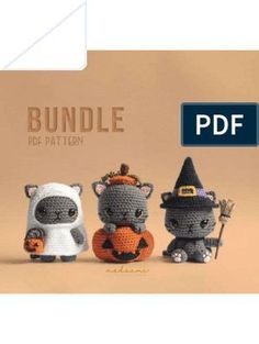 three crocheted animals are standing in front of an envelope with the word bundle on it