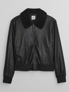 Vegan-Leather Bomber Jacket | Gap Factory Gap, Vegan Leather, Bomber Jacket, Faux Leather, Long Sleeve, Leather