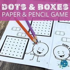 the printable dots and boxes game is shown with pencils