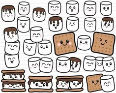 a bunch of marshmallows with faces drawn on them and lined in notebook paper