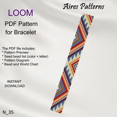 the loom pattern for bracelets is shown in red, white and blue colors