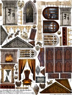 an assortment of doors and windows in various styles, sizes and colors are shown on a white background