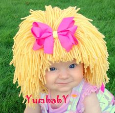 Cabbage Patch Hat Beanie Wig Children Toddler Pageant by YumbabY, $29.95 Funny Baby Costumes, Baby Wig, Cabbage Patch Hat, Diy Baby Costumes, Yarn Wig, Crochet Wig, Baby Costumes Girl, Baby Kostüm, Crochet Kids Hats