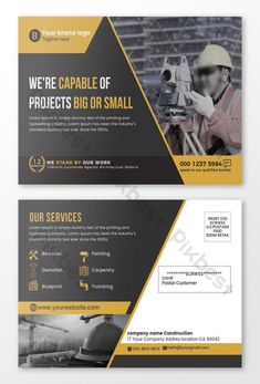 two sided business postcard template for construction company