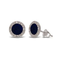 Diamond Halo Lapis Stud Earring In 14K GoldDiamond Information: 32 diamonds .10 cts Stone Information: 2 blue lapis .51 cts Size & Dimensions: Diameter 6.44 mm m Gold: White, yellow and rose gold d Delivery: one available in 14k rose gold White Gold Jewelry With Pave Setting And Lab-created Sapphire, Sapphire Jewelry With Pave Setting, Sapphire Pave Setting Jewelry, Luxury Halo Design Jewelry With Lab-created Sapphire, Sapphire Diamond Earrings With Round Gemstone, Round Lapis Lazuli Gemstone Earrings, Sapphire Sterling Silver Diamond Earrings, Sterling Silver Sapphire Diamond Earrings, Luxury Sapphire Diamond Earrings In Sterling Silver