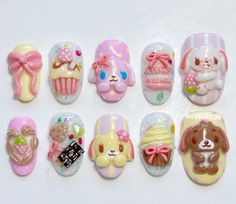 Bunnies Nails, Sanrio Coquette, Sugar Bunnies, Bunny Nails, Hard Nails, Textiles Art