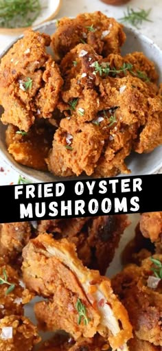 fried oyster mushrooms on a plate with text overlay