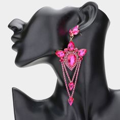 Elegant Fuchsia Marquise Teardrop Chandelier Earrings  | Statement Earrings Teardrop Chandelier, Evening Earrings, Color Fuchsia, Earrings Statement, Chandelier Earrings, Statement Earrings, On Sale, Gold, Color