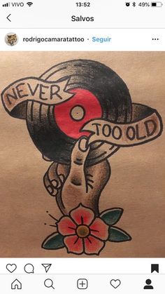 an old school tattoo is on the back of a t - shirt that says never too good