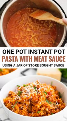 one pot instant pot pasta with meat sauce using a jar of store bought sauce is the perfect meal