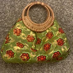 Beautifully Made Ankara Tote. Green Shoulder Bag With Bamboo Handle For Shopping, Bamboo Handle Tote Bag As Gift, Bamboo Handle Tote Bag For Gift, Green Bag With Bamboo Handle For Daily Use, Green Tote Shoulder Bag With Bamboo Handle, Spring Green Bags For Fashion Accessory, Traditional Summer Party Bags, Green Clutch Bag With Handles, Gold Shoulder Bag With Bamboo Handle