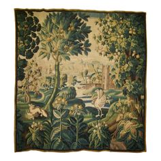 an image of a tapestry with animals in the forest on it's sides and trees