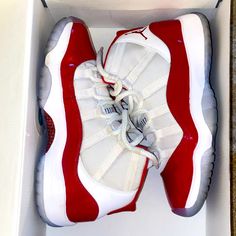 Cherry 11s Barely Worn. Practically Brand New With Box. Worn Twice. Great Condition. Women’s 7/Youth 5.5 Cute Shoes Jordans, Cherry 11s Jordans, Christmas Jordans, Cherry 11, Jordans 11, Cute Jordans For Women, Cherry 11s Outfit, Cherry 11s, Red And White Jordans