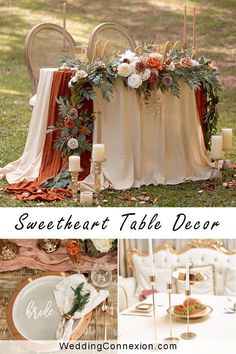 the table is decorated with flowers and candles for an elegant touch to the wedding reception