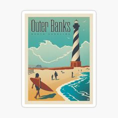 an old style poster advertising outer banks, new england sticker on a white background