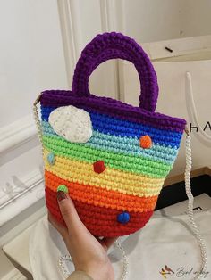 Bird in Bag - Fashionable Crochet Handbag with Faux Pearl Chain Fashionable Crochet, Cotton Material Fabrics, Cute Type, Bags Pattern, Crochet Handbag, Beaded Bag, Crochet Bag Pattern, Crochet Bags, Beaded Bags