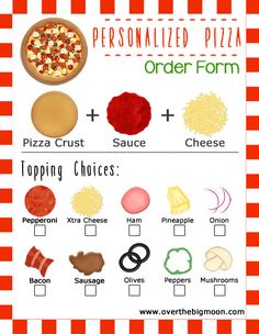 a pizza order form with different toppings and ingredients to make it easier for kids to eat