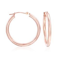 2.5mm 14kt Rose Gold Hoop Earrings. 1" | Ross-Simons Textured Gold Ring, Heartbeat Necklace, Cross Necklace Sideways, Rose Gold Hoop Earrings, Cat Pendant Necklace, Starfish Pendant, Natural Gold, Fine Jewellery Earrings, Rose Gold Earrings