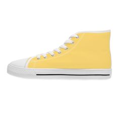 With these women's High Top Sneakers, you can keep your footwear simple! These renowned shoes initially reached the stores in 1957 as the 'Oxford,' and they still have the same style today that they had back then. These canvas trainers include an yellow canvas top for comfort and flexibility, as well as the striped midsole for a distinctive style. Other features include: .: Breathable polyester canvas.: Hi-poly deodorant memory foam insoles.: EVA shock-absorbing layer.: Durable rubber outsole Si Retro Yellow High-top Sneakers With Rubber Sole, Yellow High-top Sneakers With Rubber Toe Cap, Yellow High-top Cotton Sneakers, Yellow Cotton High-top Sneakers, Yellow Canvas High-top Sneakers With Vulcanized Sole, Retro Yellow Sneakers With Vulcanized Sole, Sporty Yellow Sneakers, Classic High-top Canvas Shoes For Sports, Yellow Low-top Sneakers With Rubber Toe Cap