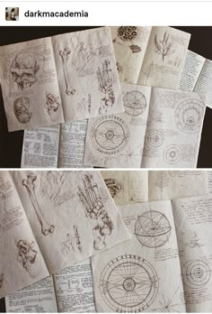 several different drawings are shown on paper