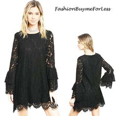 Haute Gothic Steampunk VTG Victorian Lace Bell Sleeve Cocktail Black Dress S M L #Buyme4Les #TunicDress #PartyCocktailVersatile Cocktail Black Dress, Goth Victorian, Dress Lining, Victorian Lace, Gothic Steampunk, Lace Hem, Black Cocktail Dress, Bell Sleeve, Tunic Dress