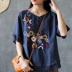 [xlmodel]-[products]-[8888]Material:Cotton,Material:Linen,Item Type:Tops,Tops Type:Tees,Sleeve Length(cm):Short,Sleeve Style:Regular,Fabric Type:Broadcloth,Pattern Type:Floral,Model Number:MMX02,Gender:WOMEN,Clothing Length:Regular,Decoration:Embroidery,Style:vintage,Collar:O-Neck,Size:M,L,XL,XXL,XXXL,4XL,5XLMeasurement In CMSizeShoulderChestLengthSleeveM381026425L391066625XL401106826XXL411147026XXXL4211872274XL4312274275XL441267628[xlmodel]-[photo]-[0000][xlmodel]-[custom]-[50143] Embroidery Vintage, Vintage T Shirts, Vintage Tshirts, Floral Embroidery, Cotton Material, Style Vintage, Women Clothing, Sleeve Styles, Dark Blue